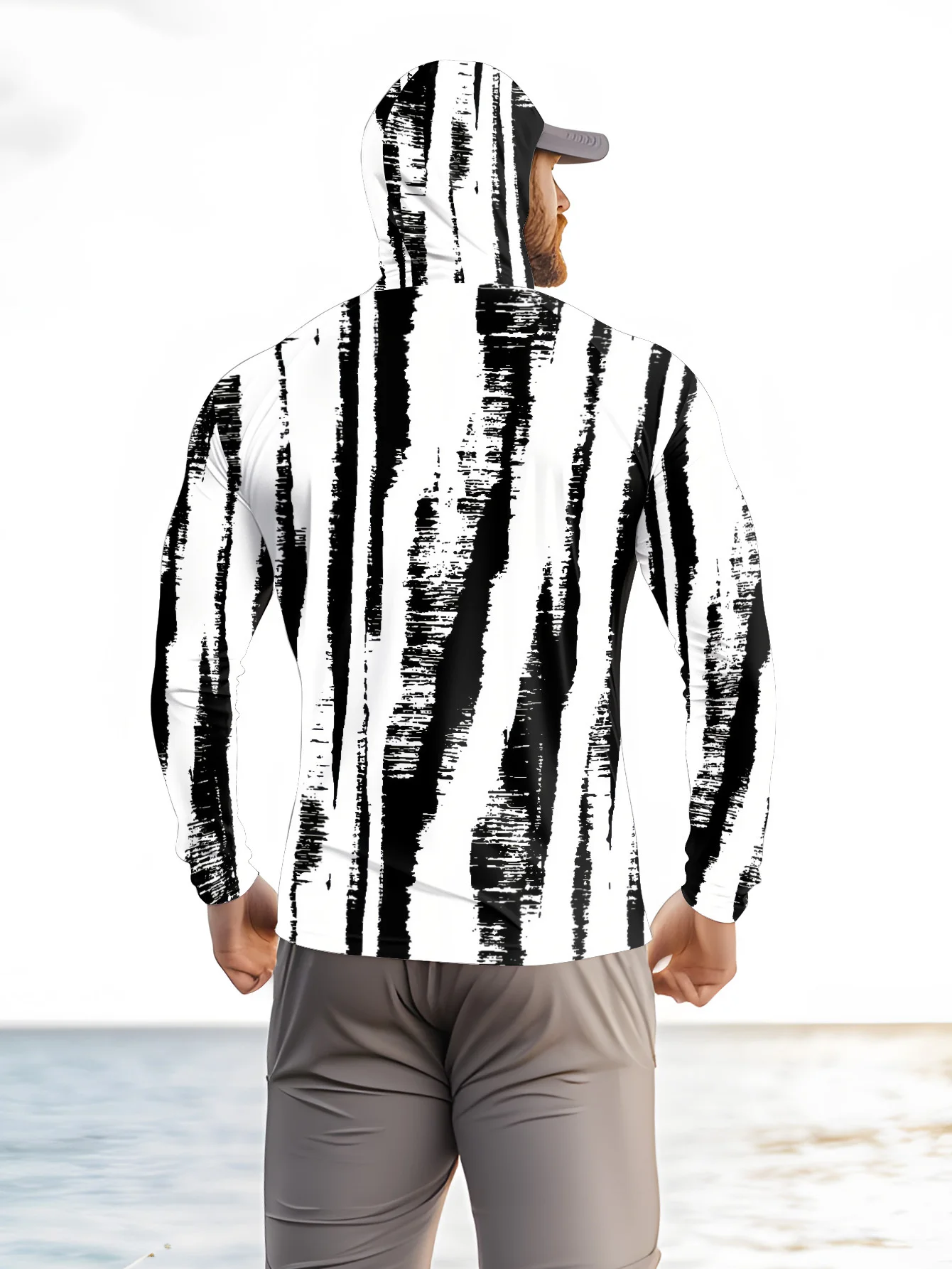 Men Black‑White Stripe Fishing - Fishing Mask Sun Protection 评论和价格