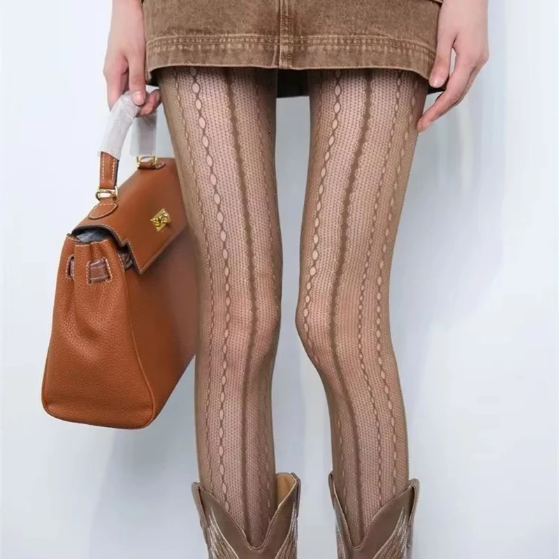 Retro Brown Lace Hollow Mesh F - Fishing Socks 评论和价格