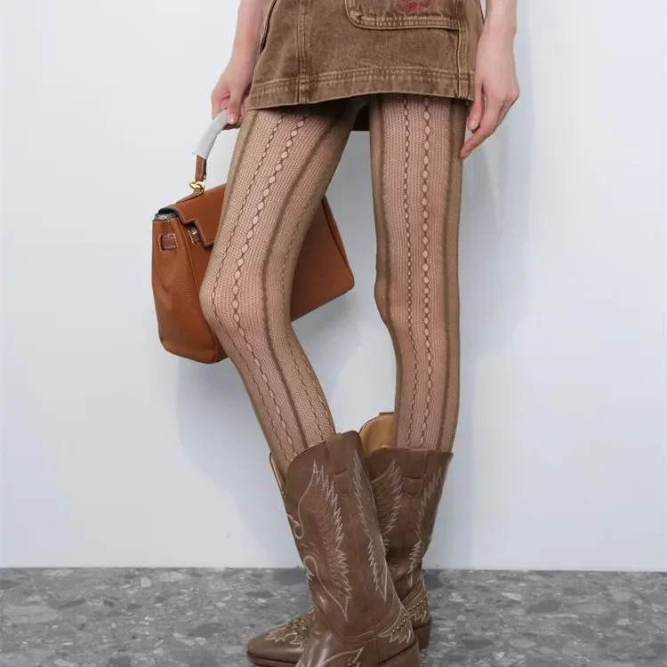 Retro Brown Lace Hollow Mesh F - Fishing Socks 评论和价格