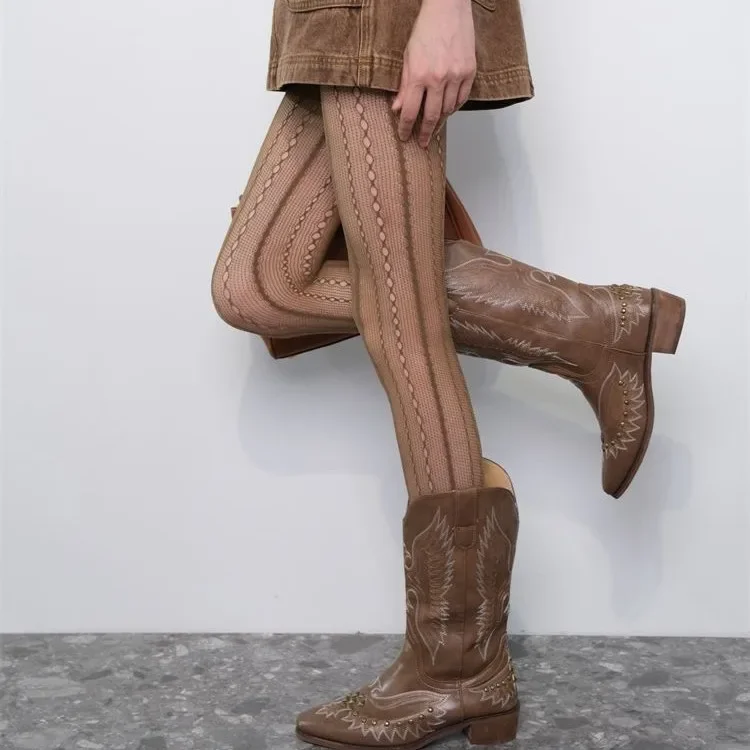 Retro Brown Lace Hollow Mesh F - Fishing Socks 评论和价格