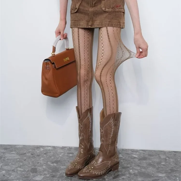 Retro Brown Lace Hollow Mesh F - Fishing Socks 评论和价格